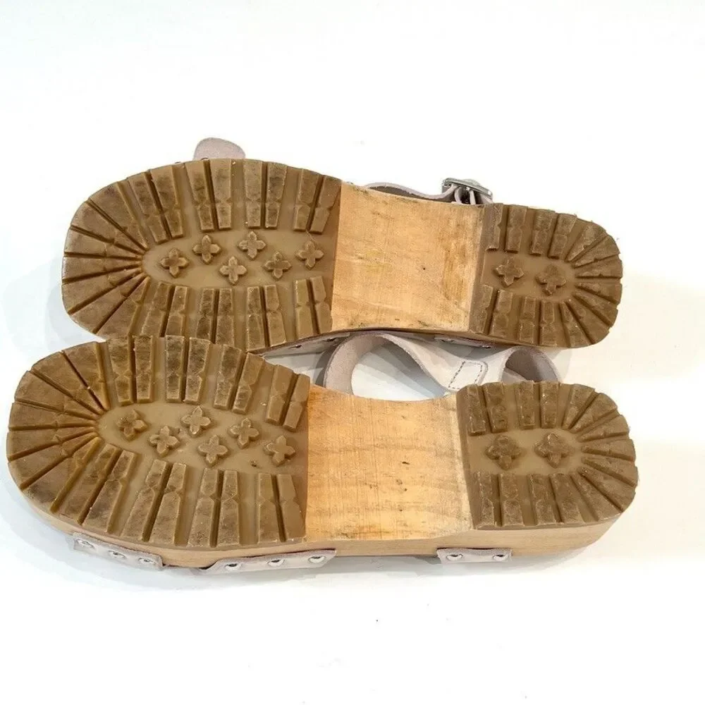 Zara White Leather Wooden Clog Sandals Buckle Platform EU 38 US 7.5 Minimalist - Picture 9 of 10